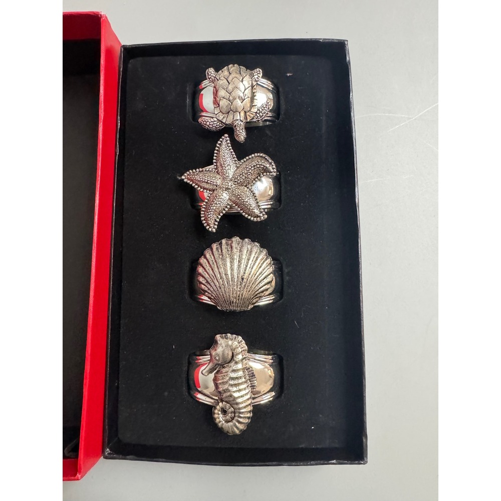 Hans Turnwald Signature Collection Silverplate Ocean Napkin Rings Set of 4 Boxed